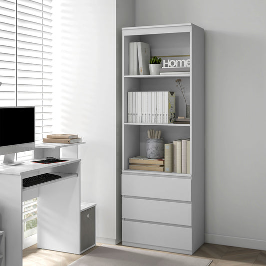 HOMCOM 180cm Tall Bookcase, with Shelves and Drawers - White