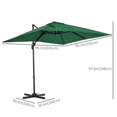 Outsunny Square Umbrella Parasol W/360√Ç¬∞ Rotation, 245Lx245Wx248H cm-Green