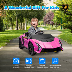 AIYAPLAY 12V Lamborghini Autentica Licensed Kids Electric Car with Remote Control, Four Suspension Wheels, Soft Start, Pink