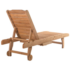 Outsunny Outdoor Wooden Lounger Chair, Sun Bed with Built-In Table, Adjustable Backrest and Wheels, Red Brown