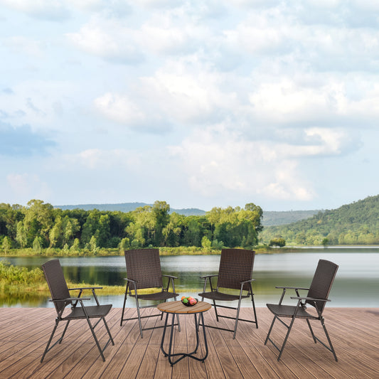 Outsunny Set of Four Folding Rattan Seat Chairs - Brown