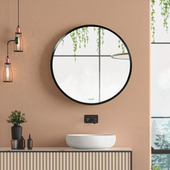 kleankin Round Bathroom Mirror, Modern Wall-mounted Makeup Mirror with Aluminium Frame for Washroom Living Room, Black, 40x40 cm