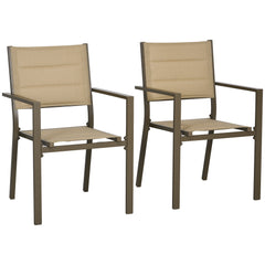 Outsunny Set of Two Aluminium Stacking Garden Chairs - Khaki