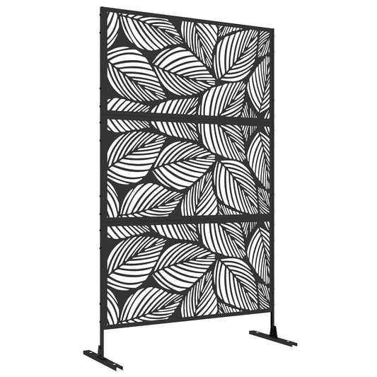 Outsunny Metal Decorative Privacy Screen Outdoor Divider, Black Leaf