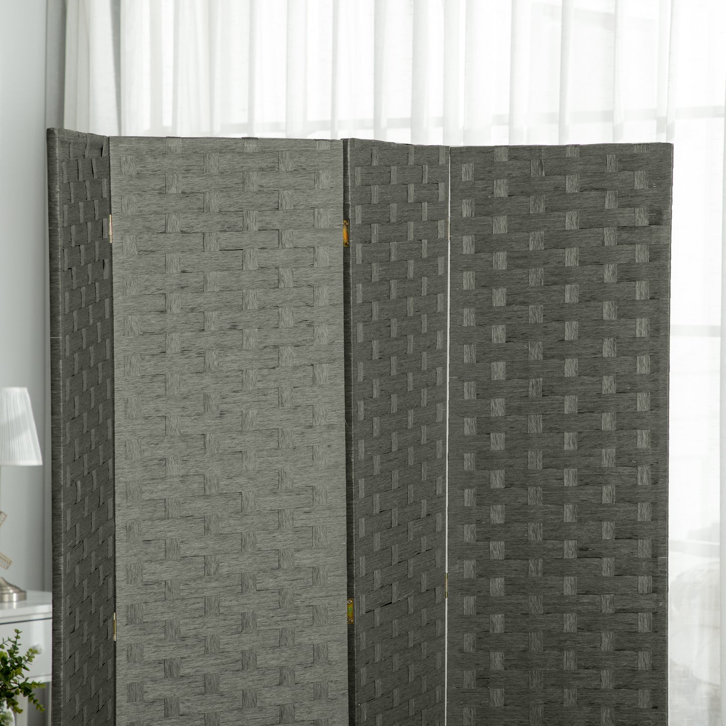 HOMCOM 4-Panel Room Dividers, Wave Fibre Freestanding Folding Privacy Screen Panels, Partition Wall Divider for Indoor Bedroom Office, 170√Ç cm, Grey