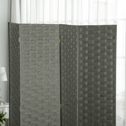 HOMCOM 4-Panel Room Dividers, Wave Fibre Freestanding Folding Privacy Screen Panels, Partition Wall Divider for Indoor Bedroom Office, 170√Ç cm, Grey
