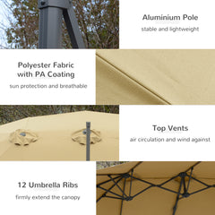 Outsunny 4.5√Ç m Patio Parasol, Large Double-Sided Rectangular Garden Umbrella with Crank Handle, 360√Ç¬∞ Cross Base for Bench, Outdoor, Khaki