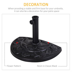 Outsunny 9kg Resin Parasol Base, Half Round Umbrella Stand with Floral Design for Garden, Outdoor, Suitable Umbrella Rod: 3.8cm, 4.8cm, Black