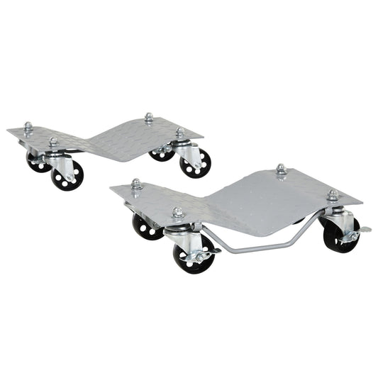 DURHAND 2 PCS Car Wheel Dollies with Swivel Casters, 680kg Capacity Car Dolly Skates Wheel Dolly Set with Non-Slip Metal Plates, Grey