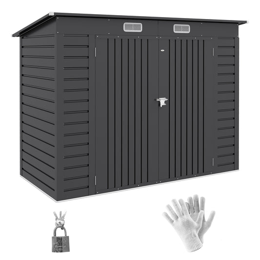 Outsunny 3.7 x 7.9ft Galvanised Steel Shed, with Latched Door and Padlock - Grey