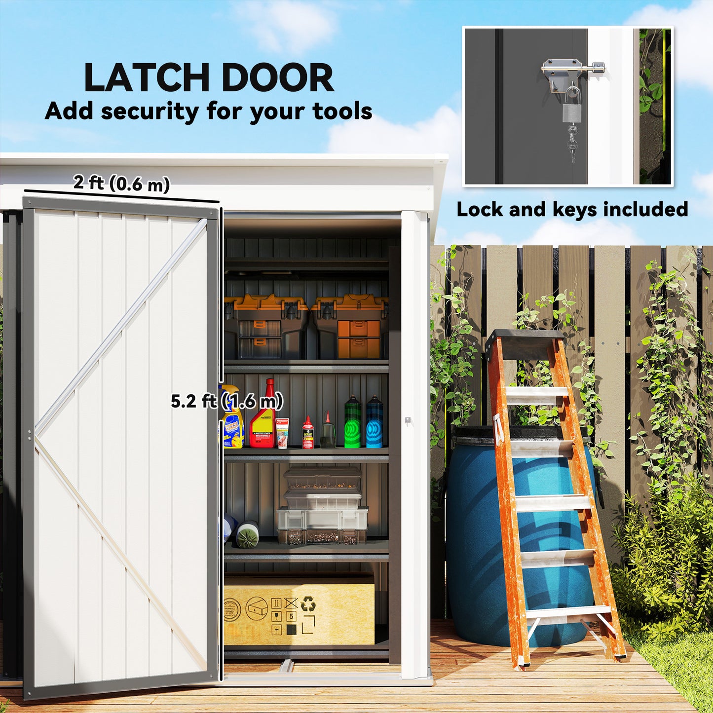 Outsunny Metal Garden Shed, Outdoor Lean-to Shed for Tool Motor Bike, with Adjustable Shelf, Lock, Gloves, 5'x3'x6', Dark Grey
