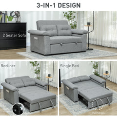 HOMCOM Pull Out Sofa Bed, Fabric 2 Seater Click Clack Sofa Bed Settee, Convertible Sofa Couch with 2 Pillows and Side Pockets for Living Room, Home Office, Light Grey