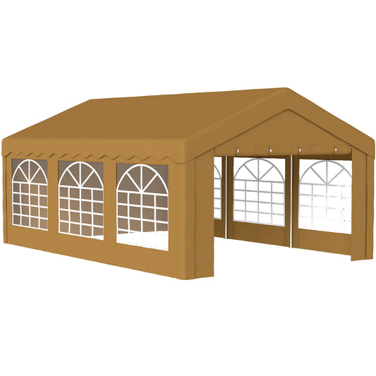 Outsunny 6m x 4m Marquee Party Tent Wedding Canopy, Pop Up Gazebo with Sidewalls, Doors, Windows, Galvanised Garden Gazebo for Parties Events, Yellow