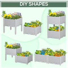 Outsunny 40cm x 40cm x 44cm Set of 2 26L Garden Raised Bed Elevated Patio Flower Plant Planter Box PP Vegetables Planting Container, Grey