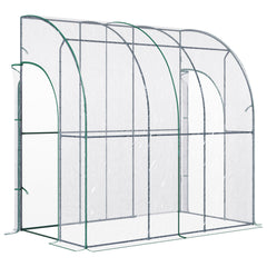 Outsunny Walk-In Greenhouse, Lean-to Small Greenhouse with Zipped Roll Up Doors, Tomato Greenhouse with Plastic Cover and Sloping Top for Flowers, Vegetables and Herbs, 214cm x 118cm x 212cm, Clear