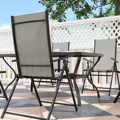 Outsunny Seven-Piece Steel Outdoor Dining Set, with Parasol Hole - Khaki