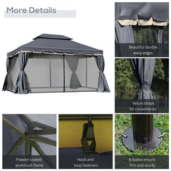 Outsunny 3 x 4m Aluminium Garden√Ç Gazebo, Marquee Canopy Shelter Pavilion Party Tent with Nets and Curtains for Garden and Deck, Black