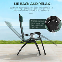 Outsunny Zero Gravity Lounger Chair, Folding Reclining Patio Chair with Padded Seat, Cup Holder, Soft Cushion and Headrest for Poolside, Camping, Green