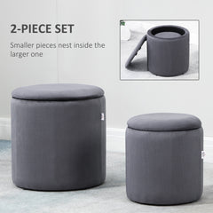 HOMCOM Modern Storage Ottoman with Removable Lid, Fabric Storage Stool, Foot Stool, Dressing Table Stool Side Table, Set of 2, Grey