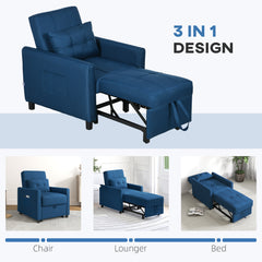 HOMCOM Linen-Look Single Chair Bed - Blue