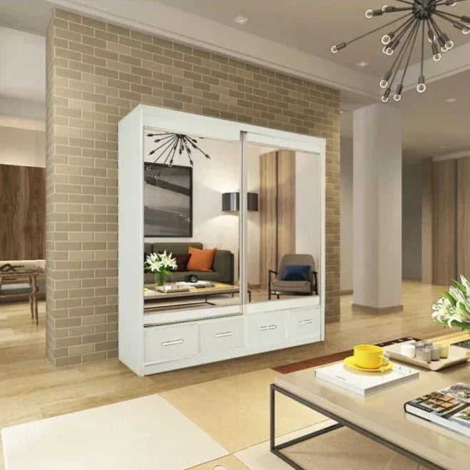 Newry Black Sliding Door Mirrored Wardrobe with Drawers - 150cm and 200cm