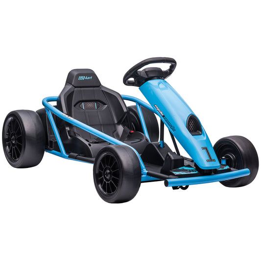 HOMCOM 24V Drift Kart, Electric Ride-On Racing Go Kart w/ 2 Speeds, Steering Wheel, Pedals for Kids Aged 8-12, Blue