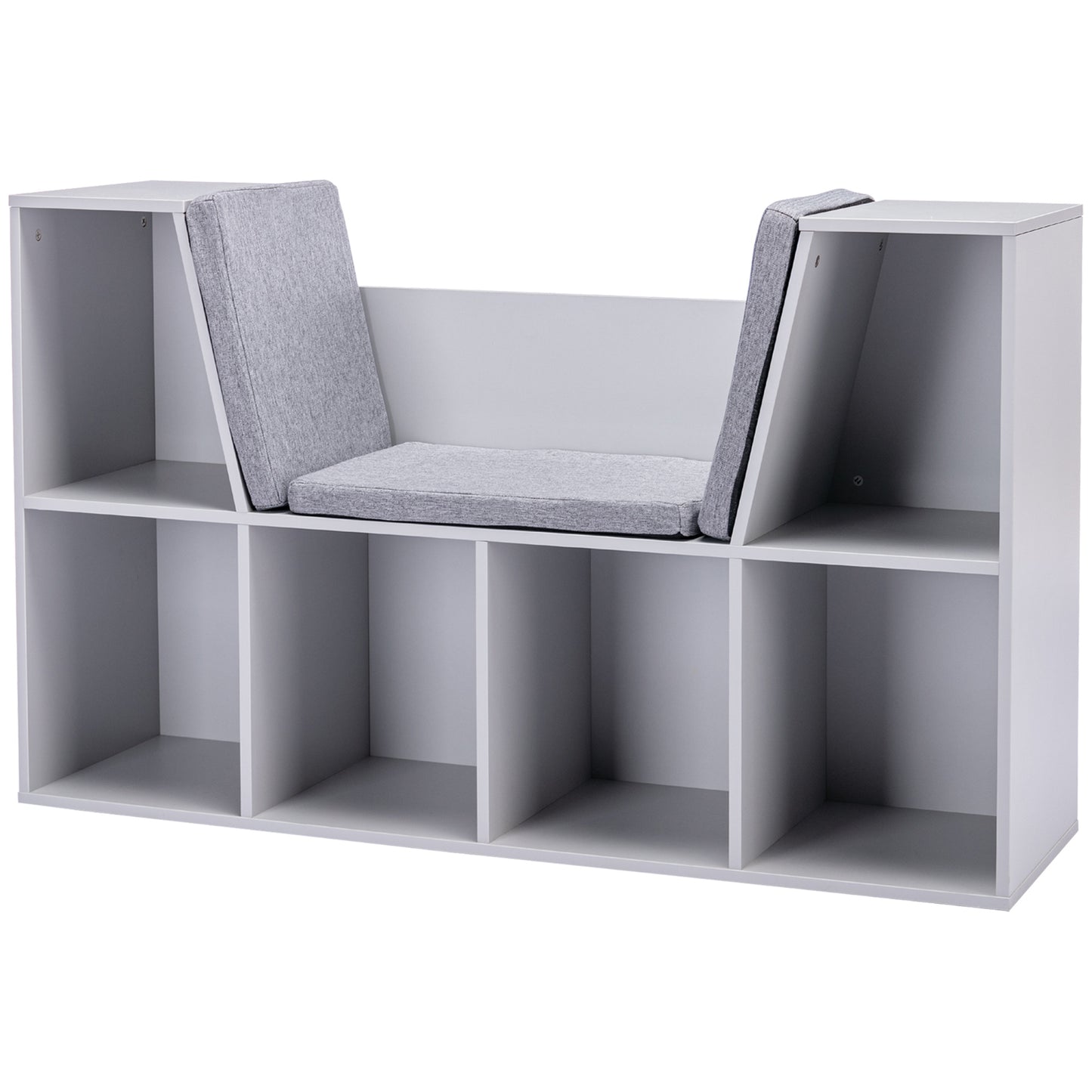 HOMCOM Kids Bookcase Shelf Storage Cabinet Unit, Living Room Sideboard w/ Six Compartments for Toys, Books - Grey