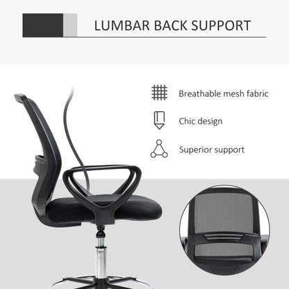 Vinsetto Ergonomic Mesh Back Draughtsman Chair, Tall Standing Desk Chair with Adjustable Height and Footrest 360√Ç¬∞ Swivel, Black
