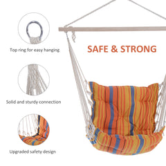 Outsunny Outdoor Hanging Rope Chair with Soft Padded Seat & Backrest, Garden Hammock Chair with Wooden Support Bar Cotton Cloth, Portable Garden Chair for Patio & Tree, Orange