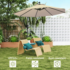 Outsunny 3(m) Garden Cantilever Parasol with Cover and Wind Protection Strap, Round Overhanging Umbrella with Crank Handle and Tilt, Banana Patio Umbrella for Outdoor Sun Shade, UPF50+, Khaki