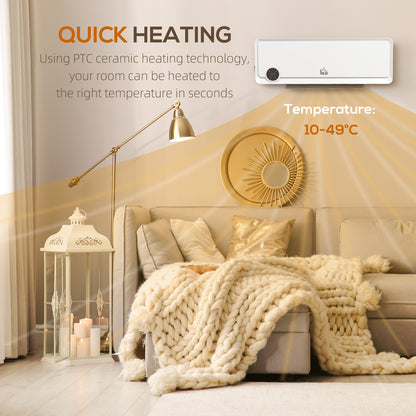 HOMCOM Wall Downflow Heater 2 Heat and Fan 1000W/2000W, Electric Space Heater with Timer Remote Oscillating, for Bedroom Home Office, White