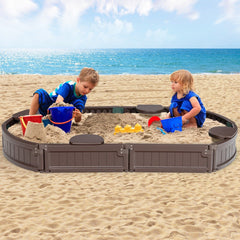 6 Feet Elliptic Sandbox with Waterproof Cover Bottom Liner-Brown