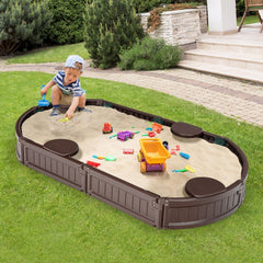 6 Feet Elliptic Sandbox with Waterproof Cover Bottom Liner-Brown