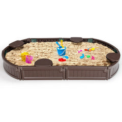 6 Feet Elliptic Sandbox with Waterproof Cover Bottom Liner-Brown