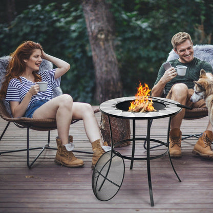Outdoor Fire Pit with Tile Tabletop and Mesh Screen Lid