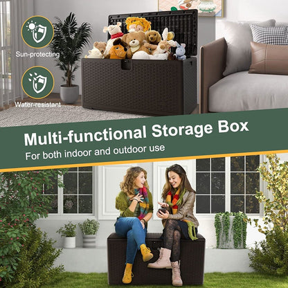 370L Garden Storage Box with Flip Lid and Lock Hole-Brown