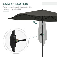 Outsunny 2 x 3(m) Garden Parasol Umbrella, Rectangular Outdoor Market Umbrella Sun Shade with Crank & Push Button Tilt, 6 Ribs, Aluminium Pole, Dark Grey