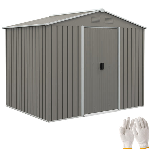 Outsunny 7.7 x 5.7ft Outdoor Garden Storage Shed, Metal Tool House with Ventilation and Sliding Doors, Light Grey