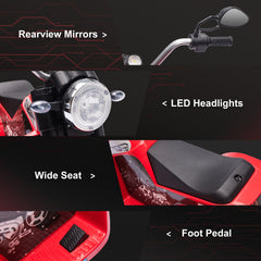 HOMCOM 6V Kids Electric Motorbike 3 Wheels Ride On Toy with Horn Headlights Realistic Sounds for Girl Boy 18 - 36 Months Red