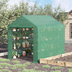 Outsunny Walk-in Greenhouse with 4 Tier 24 Shelves, Portable Grow House with Roll-up Zipped Door, 244 x 180 x 210cm, Green