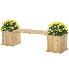 Outsunny 37L Wooden Garden Planter & Bench Combination Garden Raised Bed Patio Park Natural 176 x 38 x 40 cm