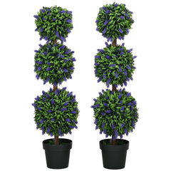 HOMCOM Set of 2 Artificial Plants, Lavender Flowers Ball Trees with Pot, for Home Indoor Outdoor Decor, 110cm