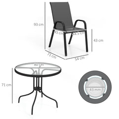 Outsunny Five-Piece Steel Patio Set, with Glass-Top Table - Black