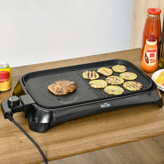 HOMCOM Teppanyaki Grill, 1600W Non Stick Table Top Grill, Barbecue Hot Plate with Adjustable Temperature and Drip Tray