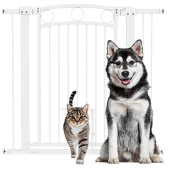 PawHut 96cm Tall Dog Gate with Cat Door, 7cm and 14cm Extensions, for Stairs, Doorways, 76-104cm Width