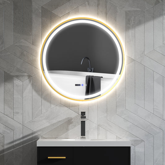 HOMCOM 80cm Anti-Fog LED Bathroom Mirror - Gold Tone