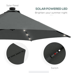 مظلة شمسية LED بطول 3 أمتار من Outsunny، مع قاعدة وغطاء - رمادي