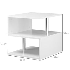 HOMCOM Wooden S Shape Cube Coffee Table 2 Tier Storage Shelves Organiser Office Bookcase Living Room End Desk Stand Display Set of 2 (White)