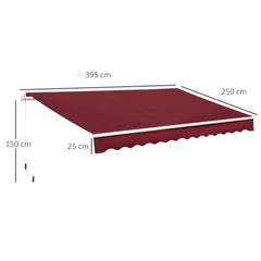 Outsunny 4x2.5m Manual Awning Window Door Sun Weather Shade w/ Handle Red