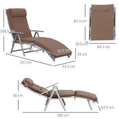 Outsunny Sun Lounger Steel Frame Outdoor Folding Chaise Texteline Lounge Chair Recliner with Headrest & 7 Levels Adjustable Backrest, Brown